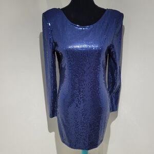 VENUS Navy Blue Long Sleeve Sequin Bodycon Dress